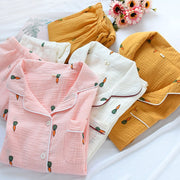 Women Cotton Pajama Sets Carrot Print Pattern Long Sleeve Shirt+trousers Soft Sleepwear Set Nightie Home Clothes Autumn - EverythingWhatYouWant