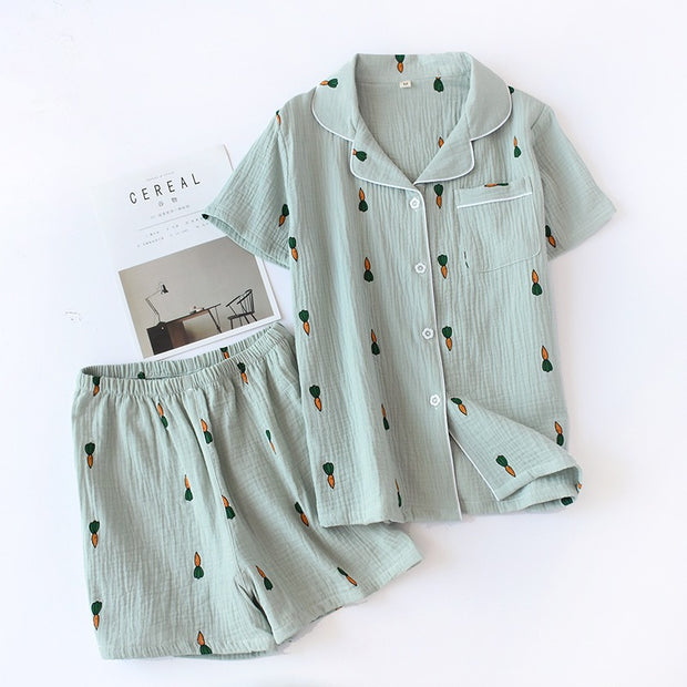 Women Cotton Pajama Sets Carrot Print Pattern Long Sleeve Shirt+trousers Soft Sleepwear Set Nightie Home Clothes Autumn - EverythingWhatYouWant