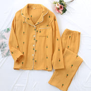Women Cotton Pajama Sets Carrot Print Pattern Long Sleeve Shirt+trousers Soft Sleepwear Set Nightie Home Clothes Autumn - EverythingWhatYouWant