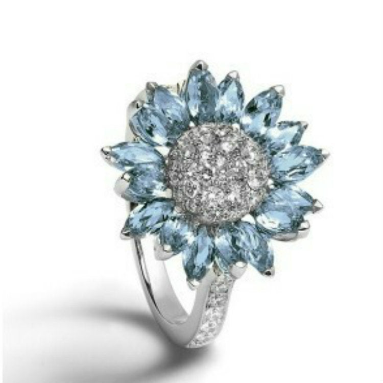 Sunflower Ring Female With Light Blue Zircon - EverythingWhatYouWant