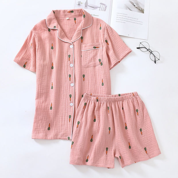 Women Cotton Pajama Sets Carrot Print Pattern Long Sleeve Shirt+trousers Soft Sleepwear Set Nightie Home Clothes Autumn - EverythingWhatYouWant
