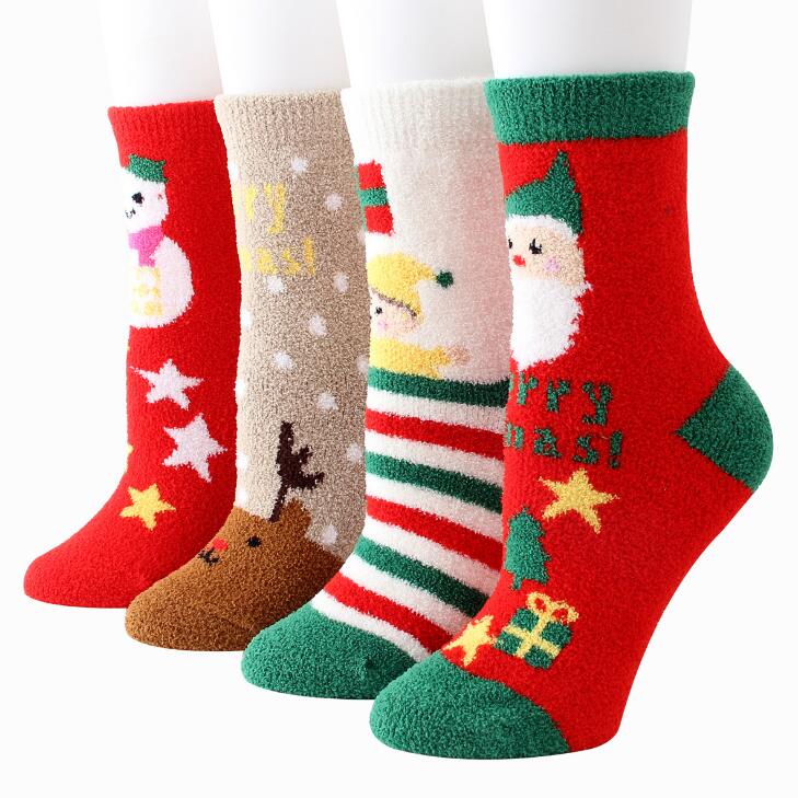 Winter Warm Coral Velvet Christmas Stockings Thickening Elk Socks - EverythingWhatYouWant
