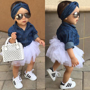 0-5T Babies Girl Summer Clothing Set Baby Girls Denim Shirt Top +Tutu Skirts+Headband 3pcs Outfits Sets - EverythingWhatYouWant