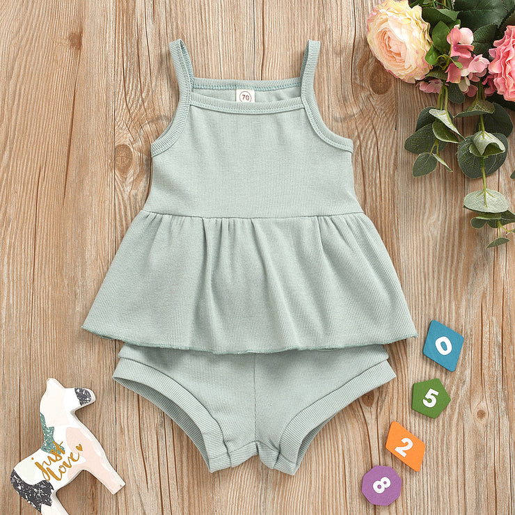 Baby Summer Clothing Newborn Baby Girls Casual Sleeveless Solid organic cotton Tops + Shorts 2pcs Clothes Set 1-3Years - EverythingWhatYouWant