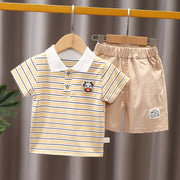 Boys Summer Short Sleeve Set 1-5 year old baby striped short sleeved 2 piece jean shorts set for primary and middle school children - EverythingWhatYouWant