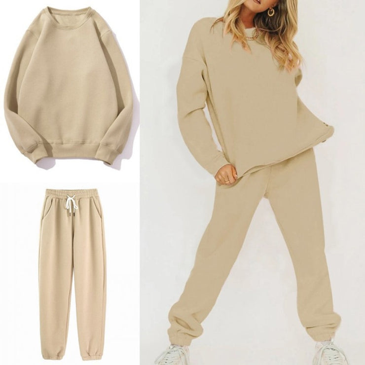 Autumn Women Hoodies Tracksuits Fashion Fleece Sweatshirt Two Pieces Set Casual Long Sleeve Solid Hoodie Sport Pants Suit - EverythingWhatYouWant