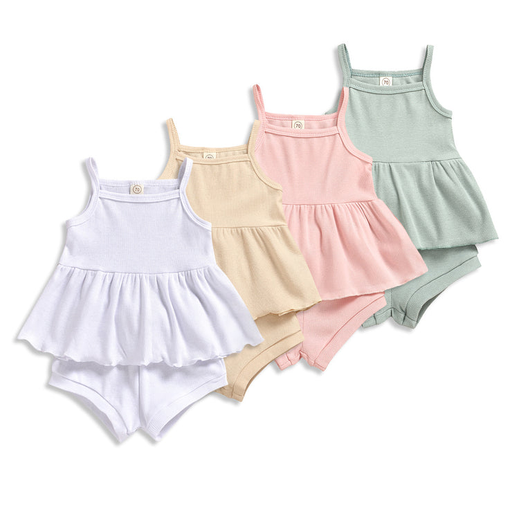 Baby Summer Clothing Newborn Baby Girls Casual Sleeveless Solid organic cotton Tops + Shorts 2pcs Clothes Set 1-3Years - EverythingWhatYouWant