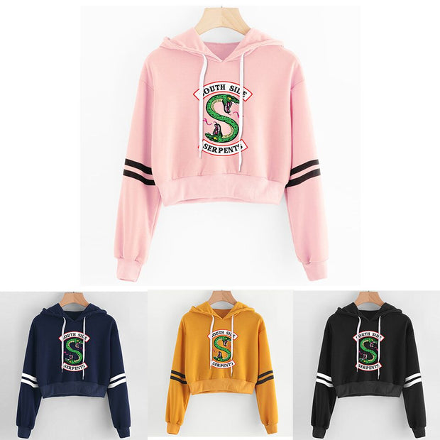 Women Sexy Crop Top Hoodies RIVERDALE Southside Serpent Print harajuku Casual Hoodies Sweatshirts - EverythingWhatYouWant