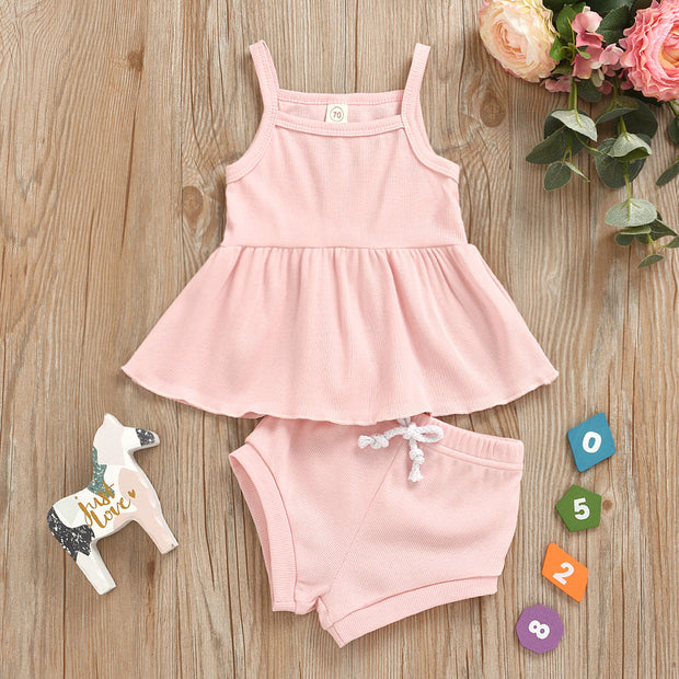 Baby Summer Clothing Newborn Baby Girls Casual Sleeveless Solid organic cotton Tops + Shorts 2pcs Clothes Set 1-3Years - EverythingWhatYouWant