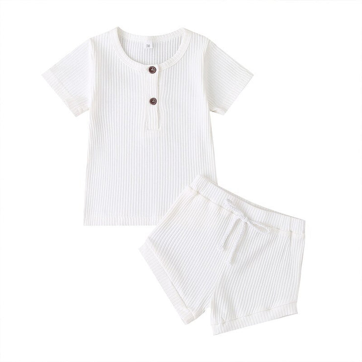 Toddler Baby Boys Girls Summer Clothes Newborn Ribbed Knitted Baby Button T-shirts Tops+Shorts Infant Clothing Outfits Sets - EverythingWhatYouWant