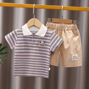 Boys Summer Short Sleeve Set 1-5 year old baby striped short sleeved 2 piece jean shorts set for primary and middle school children - EverythingWhatYouWant