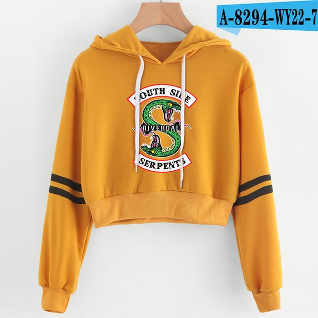 Women Sexy Crop Top Hoodies RIVERDALE Southside Serpent Print harajuku Casual Hoodies Sweatshirts - EverythingWhatYouWant