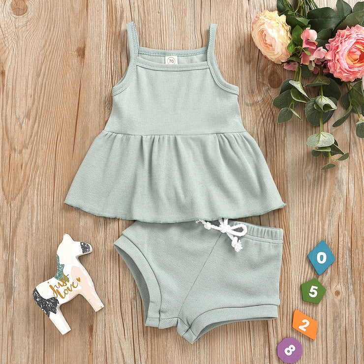 Baby Summer Clothing Newborn Baby Girls Casual Sleeveless Solid organic cotton Tops + Shorts 2pcs Clothes Set 1-3Years - EverythingWhatYouWant