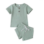 Toddler Baby Boys Girls Summer Clothes Newborn Ribbed Knitted Baby Button T-shirts Tops+Shorts Infant Clothing Outfits Sets - EverythingWhatYouWant