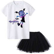 1-12 years old teens todder baby infant casual summer dress cartoon Vampirina T-Shirts+Net Veil Dress kids Vampire 2Pcs clothes - EverythingWhatYouWant