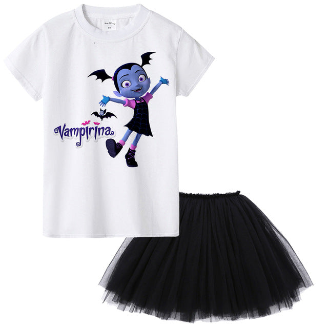 1-12 years old teens todder baby infant casual summer dress cartoon Vampirina T-Shirts+Net Veil Dress kids Vampire 2Pcs clothes - EverythingWhatYouWant