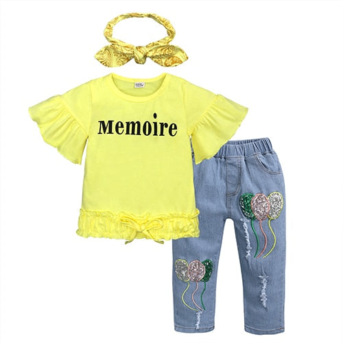 Children Sets for Girls Girls Suits for Children Girls T-shirt + Pants + Headband 3pcs. Suit - EverythingWhatYouWant