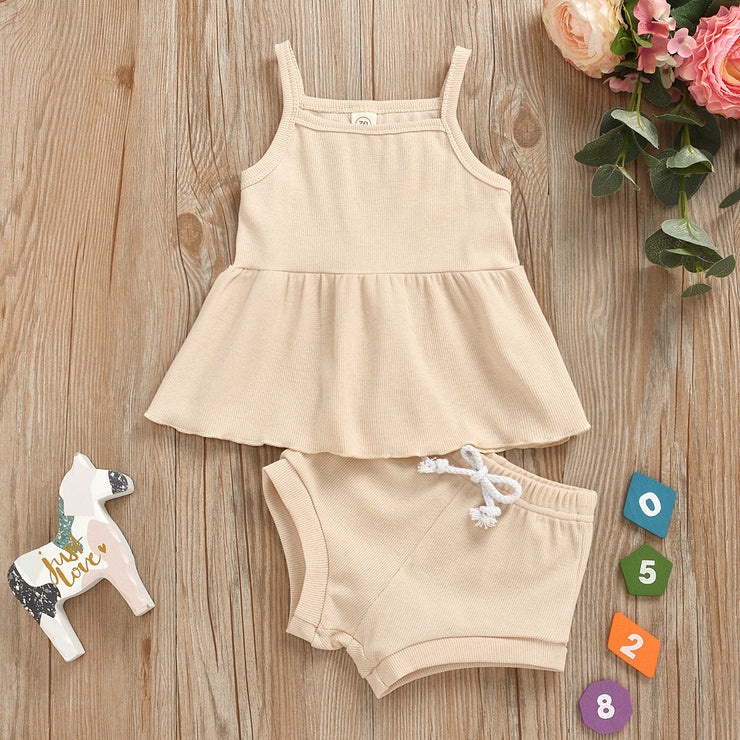 Baby Summer Clothing Newborn Baby Girls Casual Sleeveless Solid organic cotton Tops + Shorts 2pcs Clothes Set 1-3Years - EverythingWhatYouWant