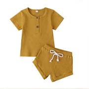 Toddler Baby Boys Girls Summer Clothes Newborn Ribbed Knitted Baby Button T-shirts Tops+Shorts Infant Clothing Outfits Sets - EverythingWhatYouWant