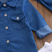 0-5T Babies Girl Summer Clothing Set Baby Girls Denim Shirt Top +Tutu Skirts+Headband 3pcs Outfits Sets - EverythingWhatYouWant