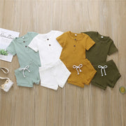 Toddler Baby Boys Girls Summer Clothes Newborn Ribbed Knitted Baby Button T-shirts Tops+Shorts Infant Clothing Outfits Sets - EverythingWhatYouWant