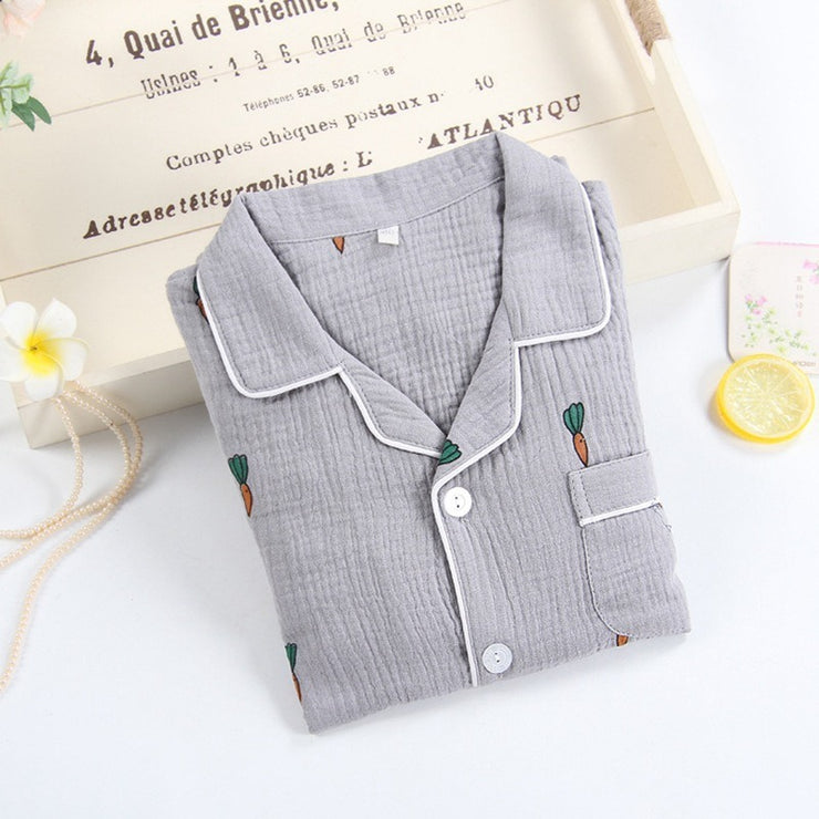 Women Cotton Pajama Sets Carrot Print Pattern Long Sleeve Shirt+trousers Soft Sleepwear Set Nightie Home Clothes Autumn - EverythingWhatYouWant