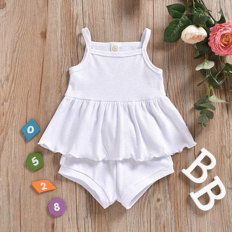 Baby Summer Clothing Newborn Baby Girls Casual Sleeveless Solid organic cotton Tops + Shorts 2pcs Clothes Set 1-3Years - EverythingWhatYouWant