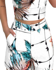 Summer Women Fashion 2-piece Outfit Set Sleeveless Print Top and Shorts Set for Ladies Women Party wear - EverythingWhatYouWant