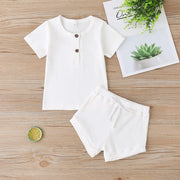 Toddler Baby Boys Girls Summer Clothes Newborn Ribbed Knitted Baby Button T-shirts Tops+Shorts Infant Clothing Outfits Sets - EverythingWhatYouWant