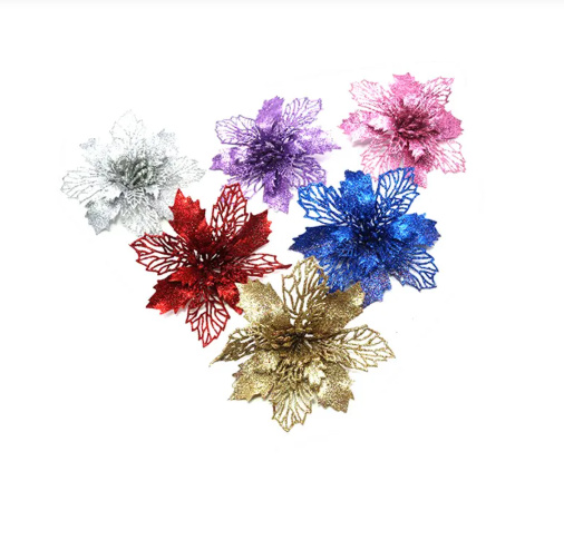 Glitter-coated artificial Christmas flowers for a sparkling holiday look

Perfect for trees, wreaths, garlands, centerpieces, and DIY crafts

Durable, long-lasting, and reusable

Adds festive charm to home, office, or event décor

Ideal for Christmas, New Year, or holiday gifting