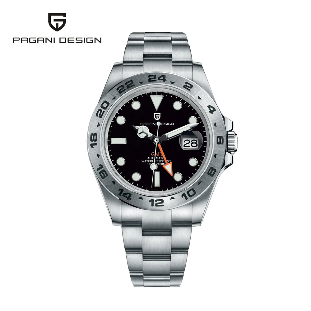 Pagani Design PD1682 Men’s GMT Watch 42mm Automatic Mechanical DG5833 Sapphire Crystal Stainless Steel Waterproof Black Vintage - EverythingWhatYouWant