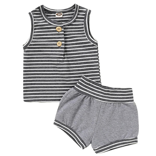 Summer Baby Shorts Set For Girls Boys Newborn Clothes 2Pcs Bottom Vest+Striped Shorts Sleeveless Toddler Boy Clothing Suit D30 - EverythingWhatYouWant