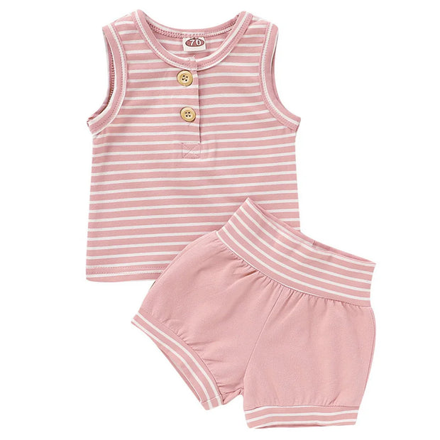 Summer Baby Shorts Set For Girls Boys Newborn Clothes 2Pcs Bottom Vest+Striped Shorts Sleeveless Toddler Boy Clothing Suit D30 - EverythingWhatYouWant