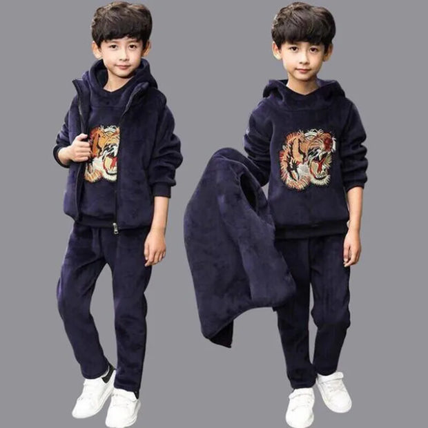 Brand Boys Warm Thicken Fleece Hoodies+Pants+Vest 3pcs Sets Girl Winter Sets Children Clothes Kids Casual Suits Christmas Outfit - EverythingWhatYouWant