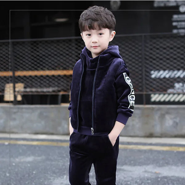 Brand Boys Warm Thicken Fleece Hoodies+Pants+Vest 3pcs Sets Girl Winter Sets Children Clothes Kids Casual Suits Christmas Outfit - EverythingWhatYouWant