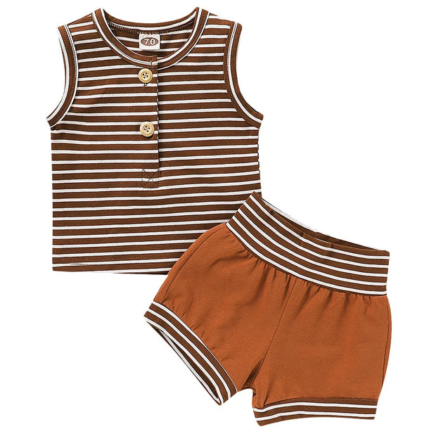 Summer Baby Shorts Set For Girls Boys Newborn Clothes 2Pcs Bottom Vest+Striped Shorts Sleeveless Toddler Boy Clothing Suit D30 - EverythingWhatYouWant