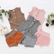 Summer Baby Shorts Set For Girls Boys Newborn Clothes 2Pcs Bottom Vest+Striped Shorts Sleeveless Toddler Boy Clothing Suit D30 - EverythingWhatYouWant