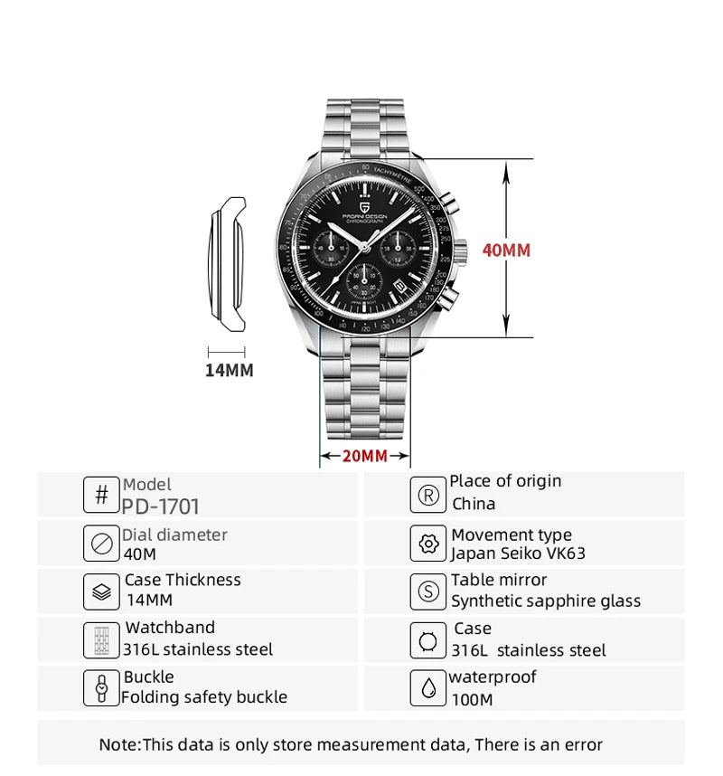 PAGANI DESIGN PD1701 Tribute to CK2998 Moon Watch Retro Quartz Watch For Men AR Sapphire crystal Sport Chronograph Man 2026 New - EverythingWhatYouWant