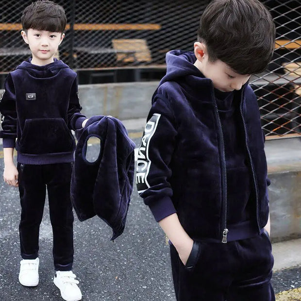Brand Boys Warm Thicken Fleece Hoodies+Pants+Vest 3pcs Sets Girl Winter Sets Children Clothes Kids Casual Suits Christmas Outfit - EverythingWhatYouWant