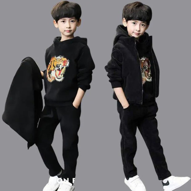 Brand Boys Warm Thicken Fleece Hoodies+Pants+Vest 3pcs Sets Girl Winter Sets Children Clothes Kids Casual Suits Christmas Outfit - EverythingWhatYouWant
