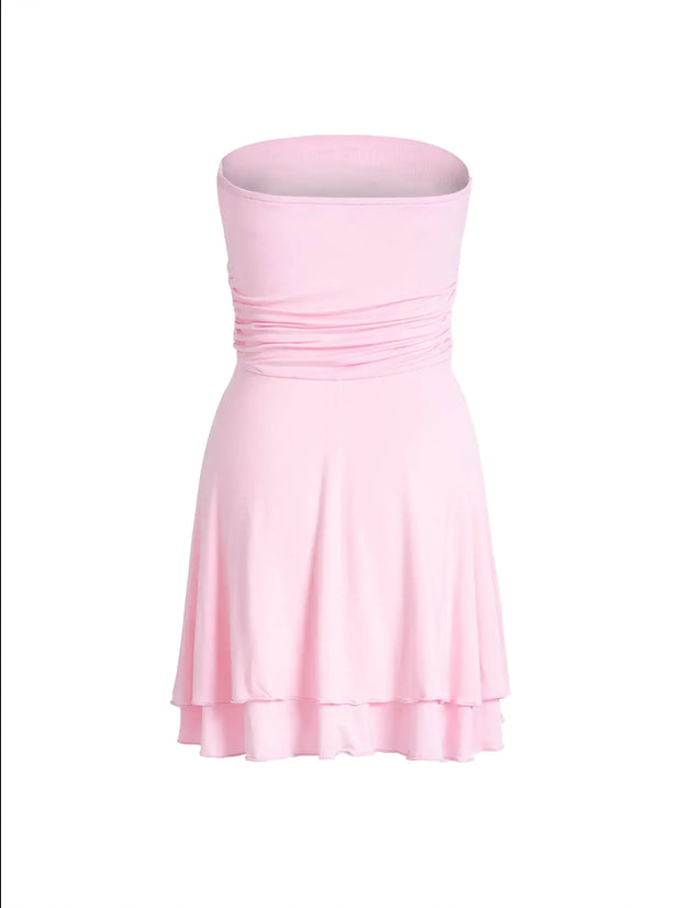 Y2K Tube-top Short Dress Summer Sexy Pleated Tight Dresses For Womens Clothing - EverythingWhatYouWant