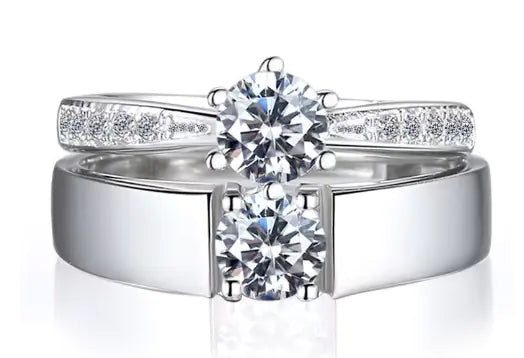 One Carat Six-Claw Diamond Ring with Zircon Accents - EverythingWhatYouWant