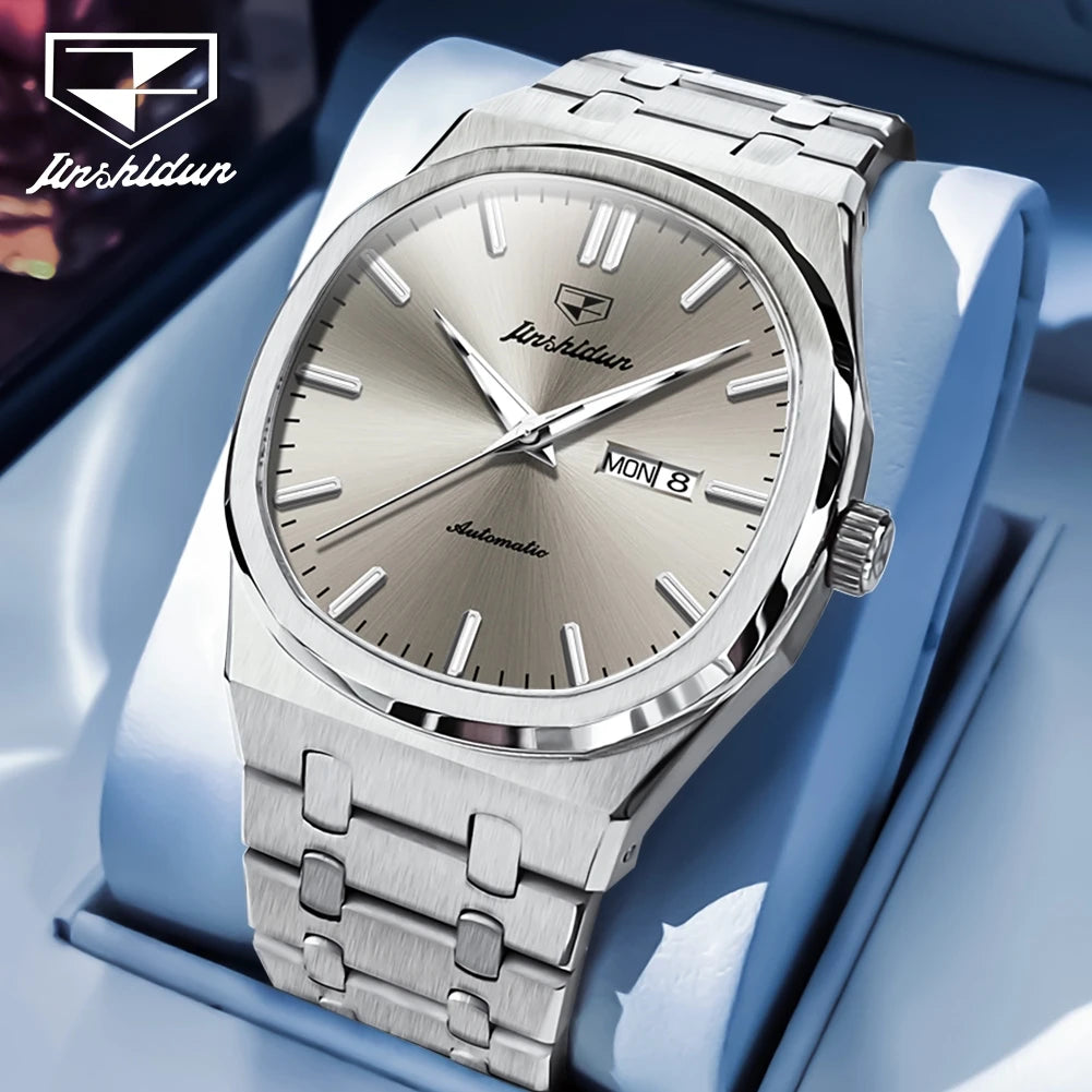 JSDUN 8966 Full Gold Watch for Men Automatic Mechanical Dual Calendar Display Waterproof Night light Man Wristwatch - EverythingWhatYouWant