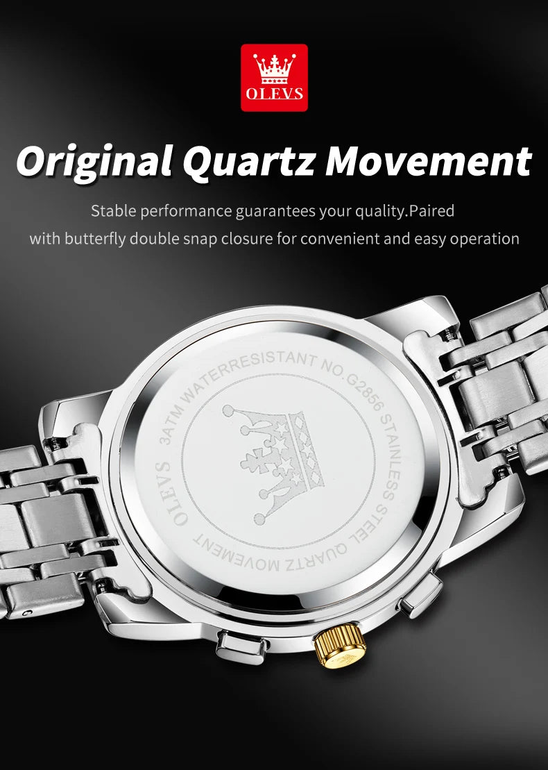 OLEVS 2856 Quartz Watch for Men Flywheel Skeleton Chronograph Moon Phase Multifunctional Stainless steel Men's Wristwatches - EverythingWhatYouWant