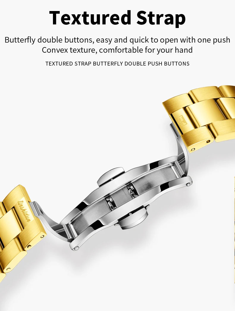 JSDUN 8974 New Moon Phase Automatic Watch for Men Gold Steel Strap Rainbow Diamond Lap Luxury Original Brand Mehcanical Watches - EverythingWhatYouWant