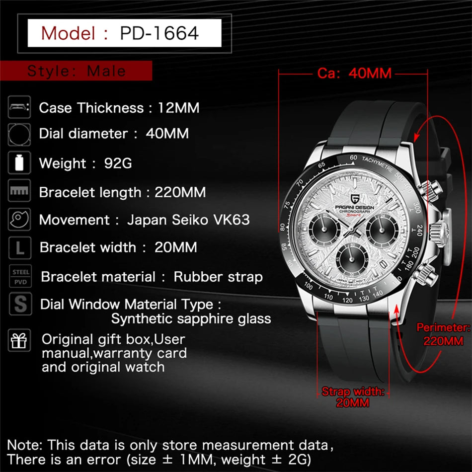 40mm New V2 PAGANI DESIGN Classic fashion Men Quartz Watches Sapphire Retro Chronograph Stainless Steel Waterproof Watch for Men - EverythingWhatYouWant