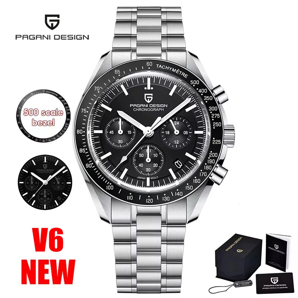 2026 New PAGANI DESIGN V6 Moon Men's Watcher Chronograph Quartz Watch Men Luxury AR Sapphire Ceramic Bezel Waterproof Luminous - EverythingWhatYouWant