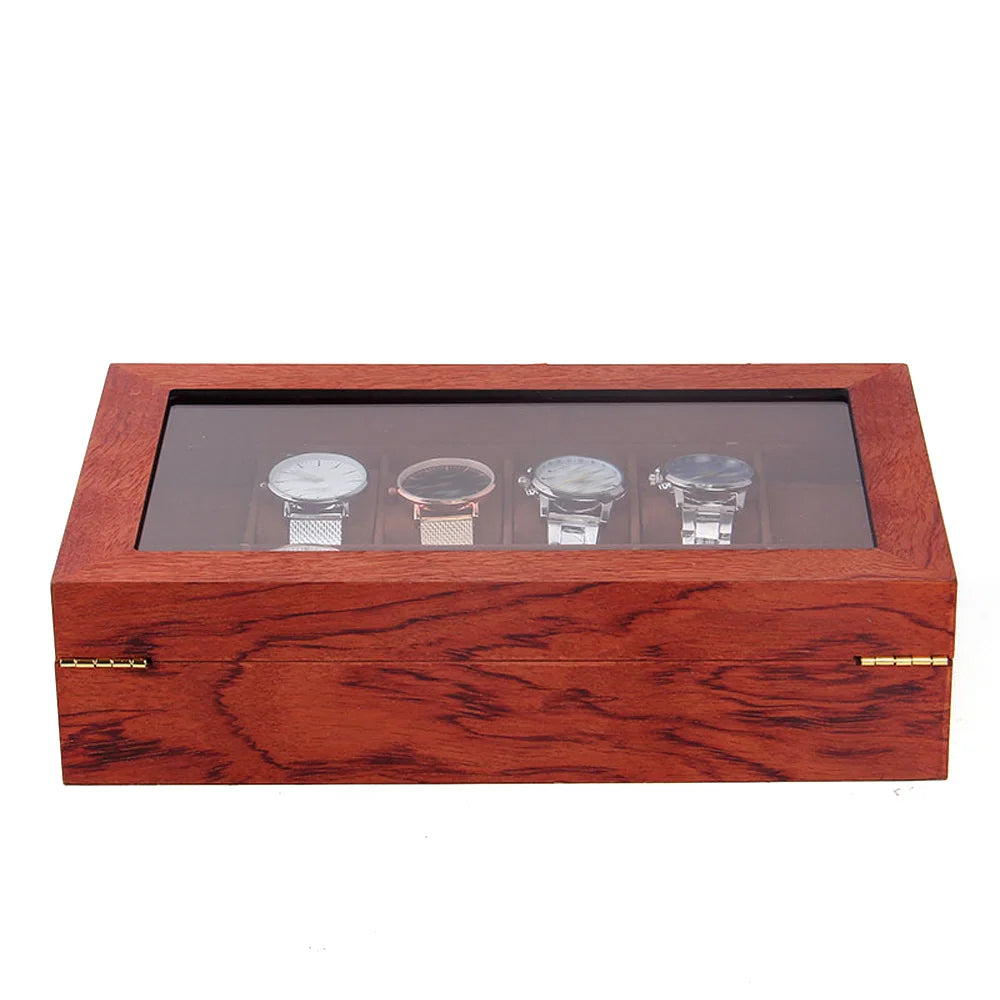 Watch Box, 12 Slot Watch Display Wooden Case, Transparent, Glass Organizer Storage for Men and Women, Brown - EverythingWhatYouWant