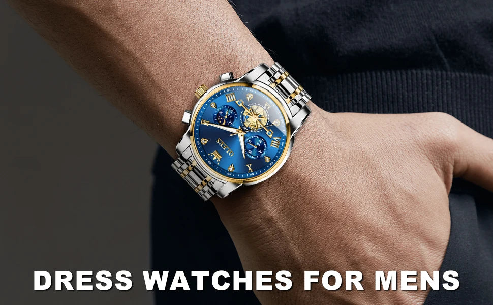OLEVS 2856 Quartz Watch for Men Flywheel Skeleton Chronograph Moon Phase Multifunctional Stainless steel Men's Wristwatches - EverythingWhatYouWant