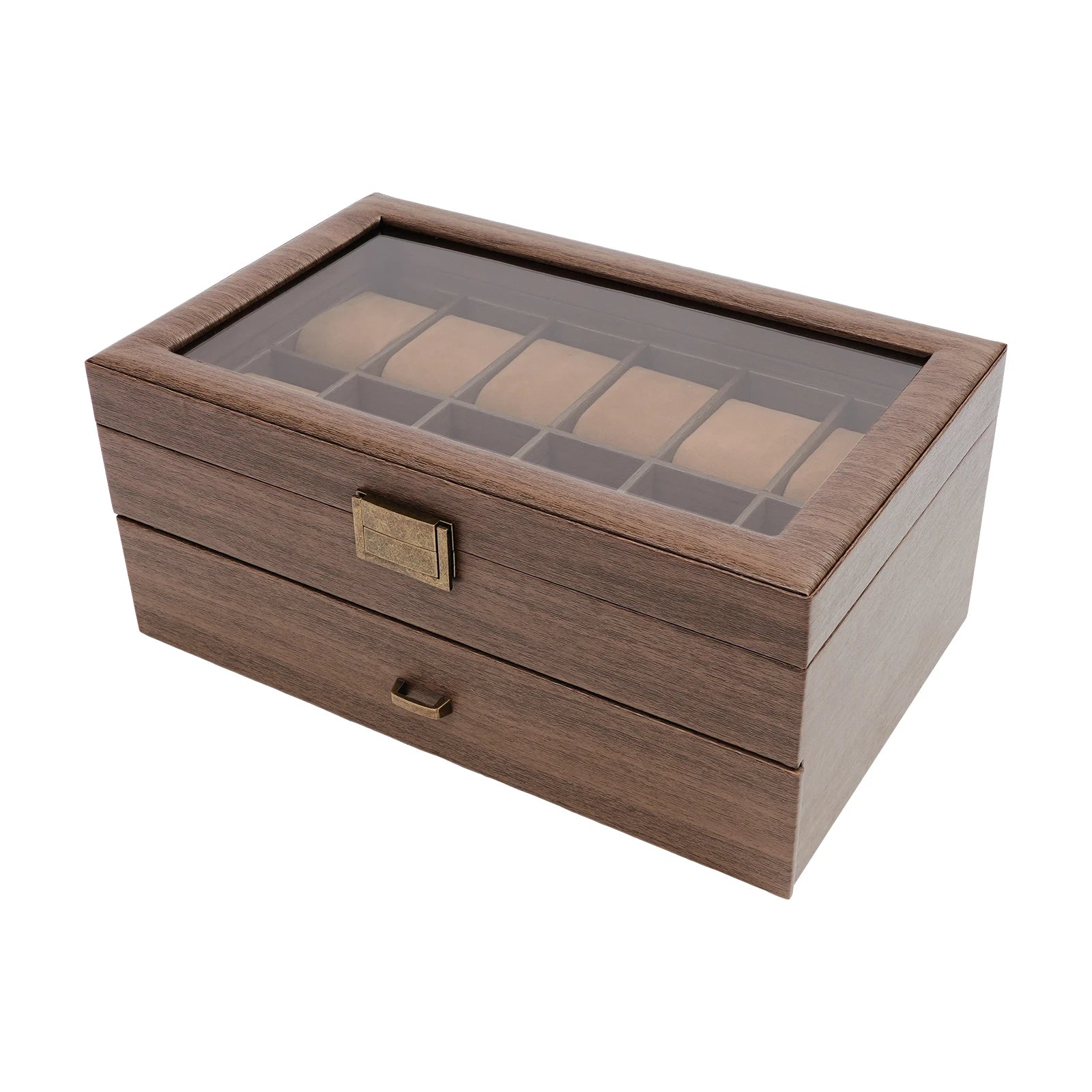 2-Tier Watch Holder Organizer With 24 Compartments Large Capacity Watch Box Wood Watch Case for Men and Women - EverythingWhatYouWant